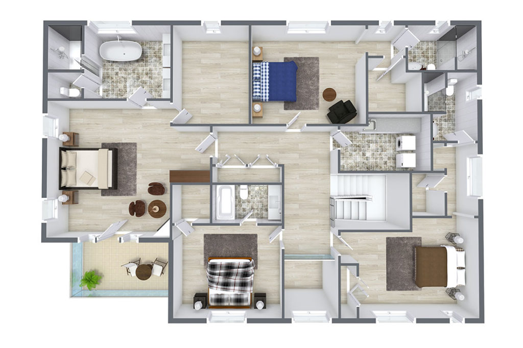 Design Builder 3D Rendering of 2nd floor of a custom home in Burlington