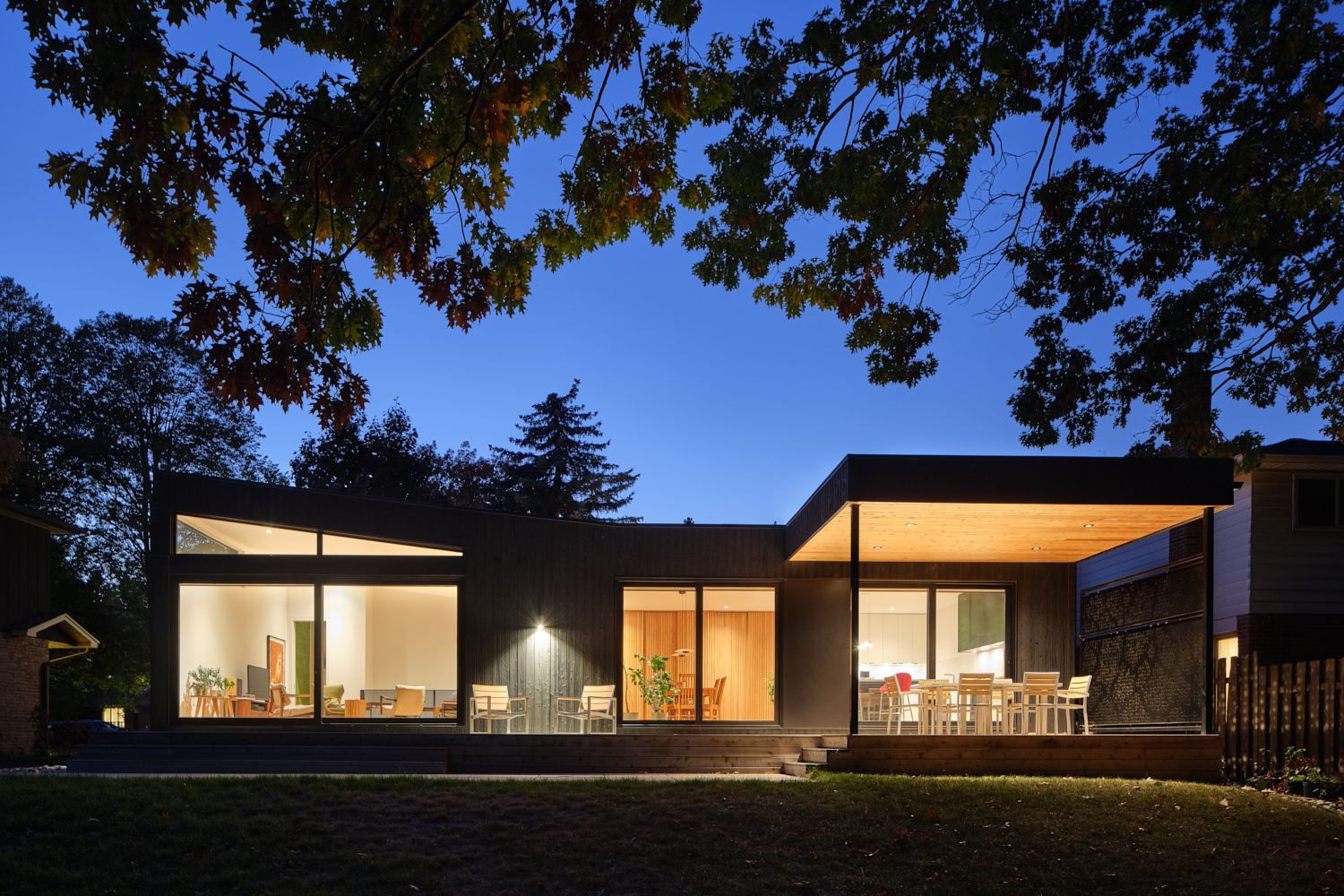 Modern Home at Night Rear Elevation Burlington