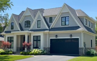 Timeless shingle-style custom home exterior in Oakville built by Prasada Custom Homes