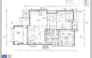 Architectural drawing of a new custom home in Oakville, showing floor plans, elevations, and structural details for a 4,710 sq. ft. residence designed for Prasada Custom Homes.