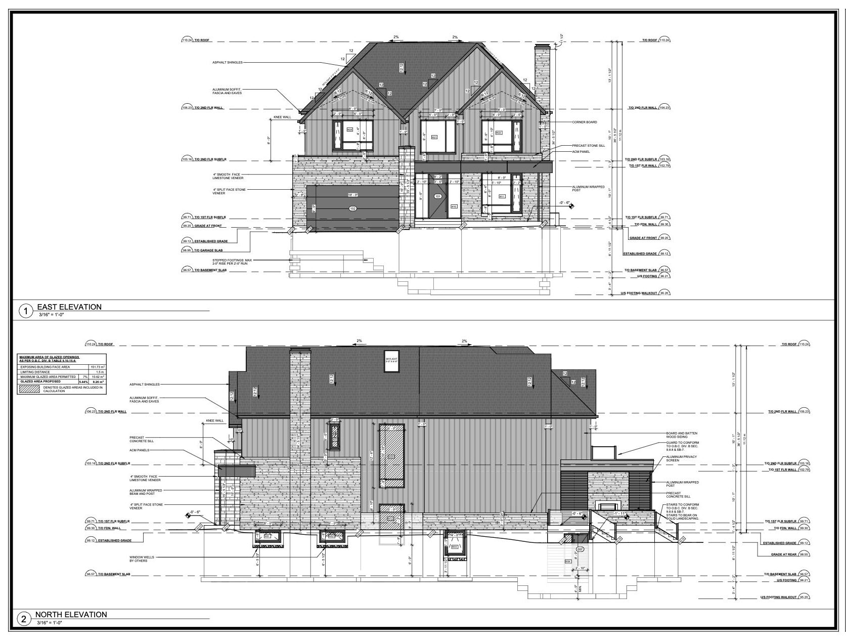 Architectural drawing of a new custom home in Oakville, showing floor plans, elevations, and structural details for a 4,710 sq. ft. residence designed for Prasada Custom Homes.
